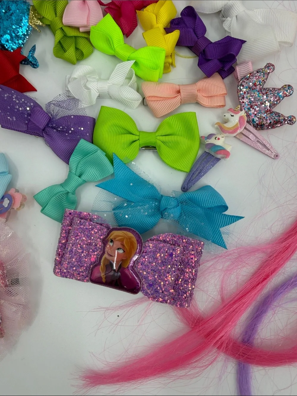 44 Kids Colorful Hair Bow & Clip Set - Pink, Purple, Yellow, Blue